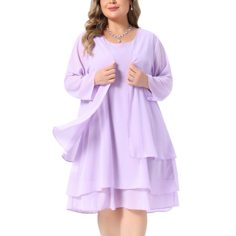 Women Plus Size Chiffon Elegant Two Piece Dress Set Purple